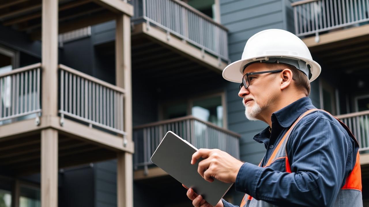 Inspector evaluating structural components of a Bellevue condominium